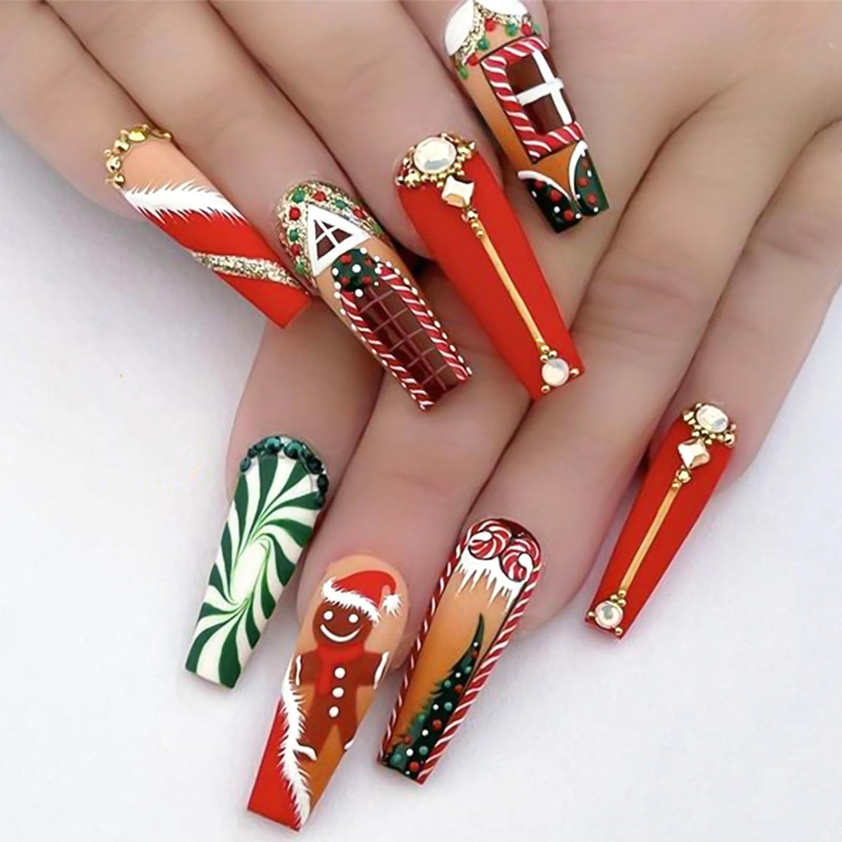 24-Piece Press-On Nails Set — Long Coffin French Acrylic Glossy Fake Nails