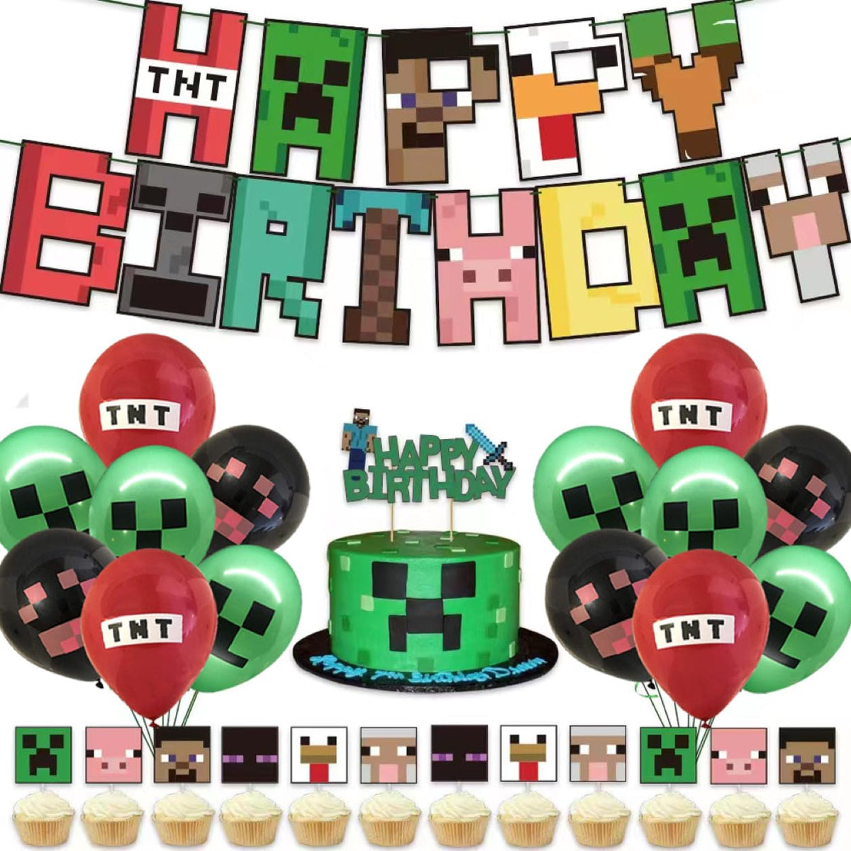Pixel Theme Birthday Party Decoration Set