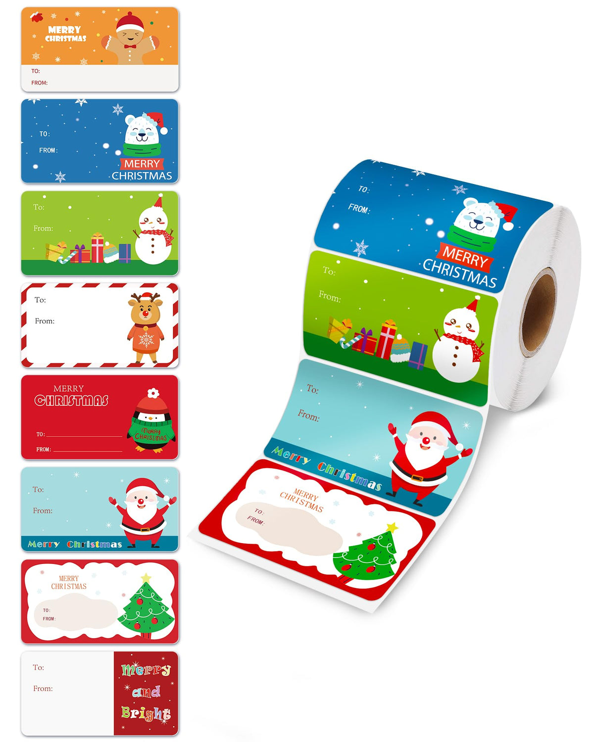 500 PCS Christmas Gift Tag Stickers – 8 Festive Patterns, Self-Adhesive